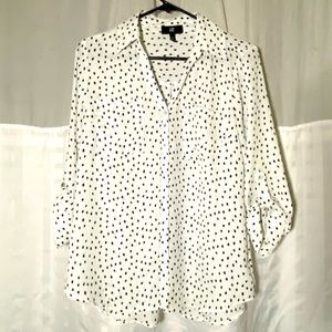 Iz Byer Women Blouse 3/4 Sleeve Polka Dot White Black Size Medium
